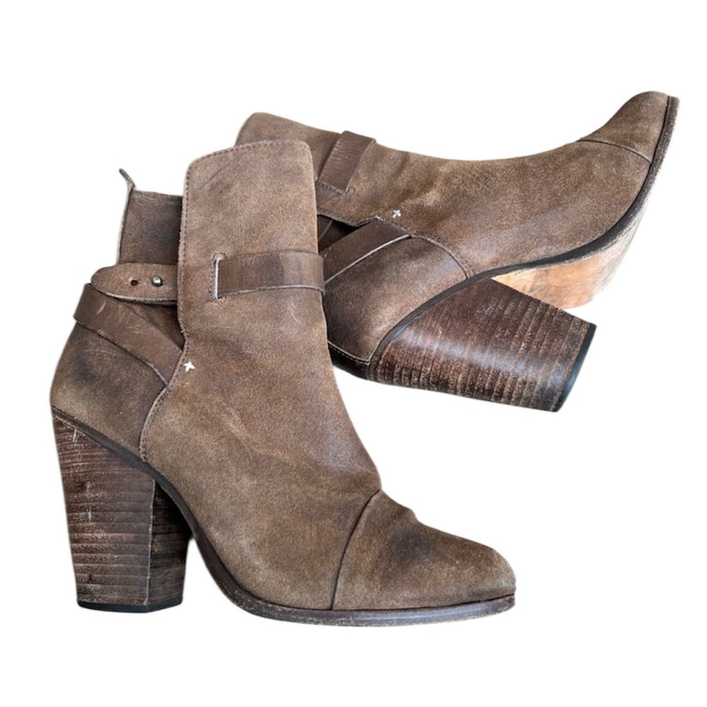 Rag & Bone Kinsey Brown Suede Block Heels Ankle Boots Size 38.5